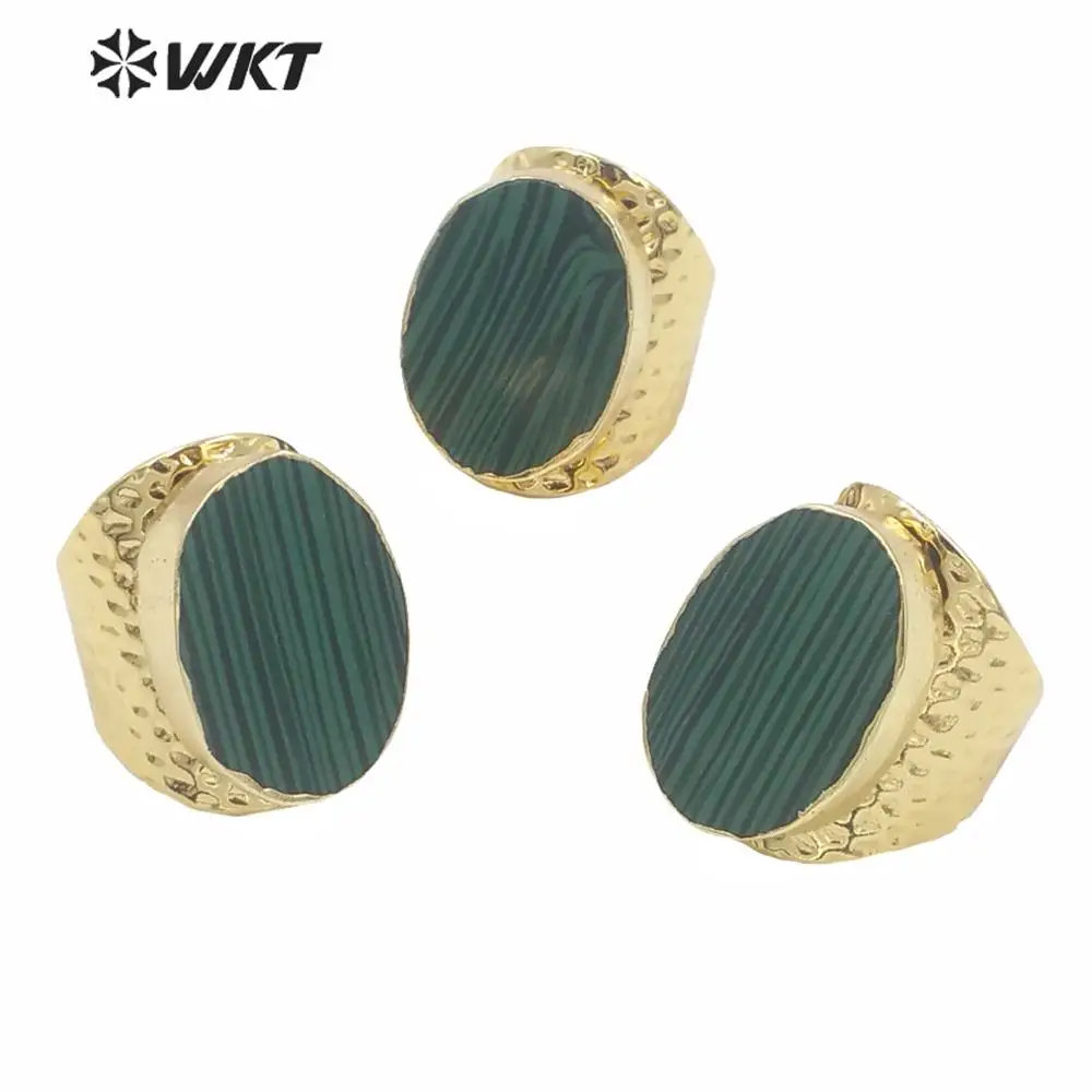 

WT-R266 Wholesale Fashion Gold Color Malachite Stone Ring, Unique Design Cigar Band Ring For Women Adjustable Size