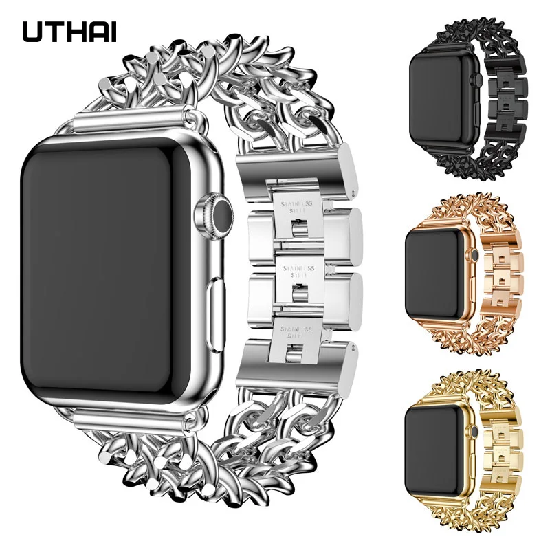 2021For Apple Watch band 7 6 5 4 3 SE starp smart watch Stainless steel metal bracelet correa apple watch 44mm UTHAI A67