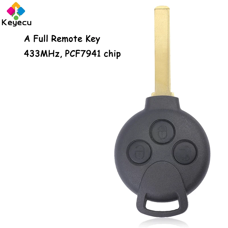 

KEYECU Replacement Remote Car Key With 3 Button 433MHz PCF7941 Chip for Smart Fortwo 451 2007 2008 2009 2010 2011 2012 2013 2014
