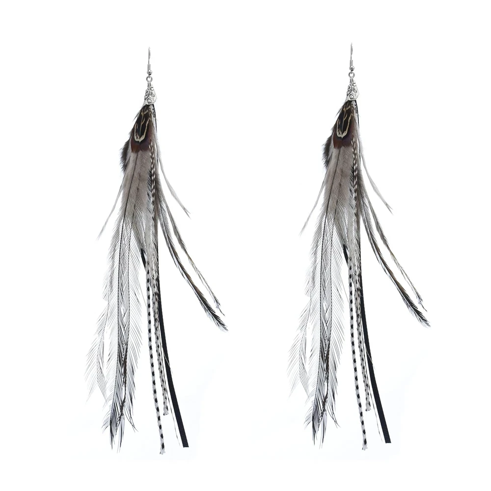 Boho Handmade Long Feather Earrings for Women Boho  pendientes Jewelry Ethnic Natural Feather Earring Tribal Festival Party Gift