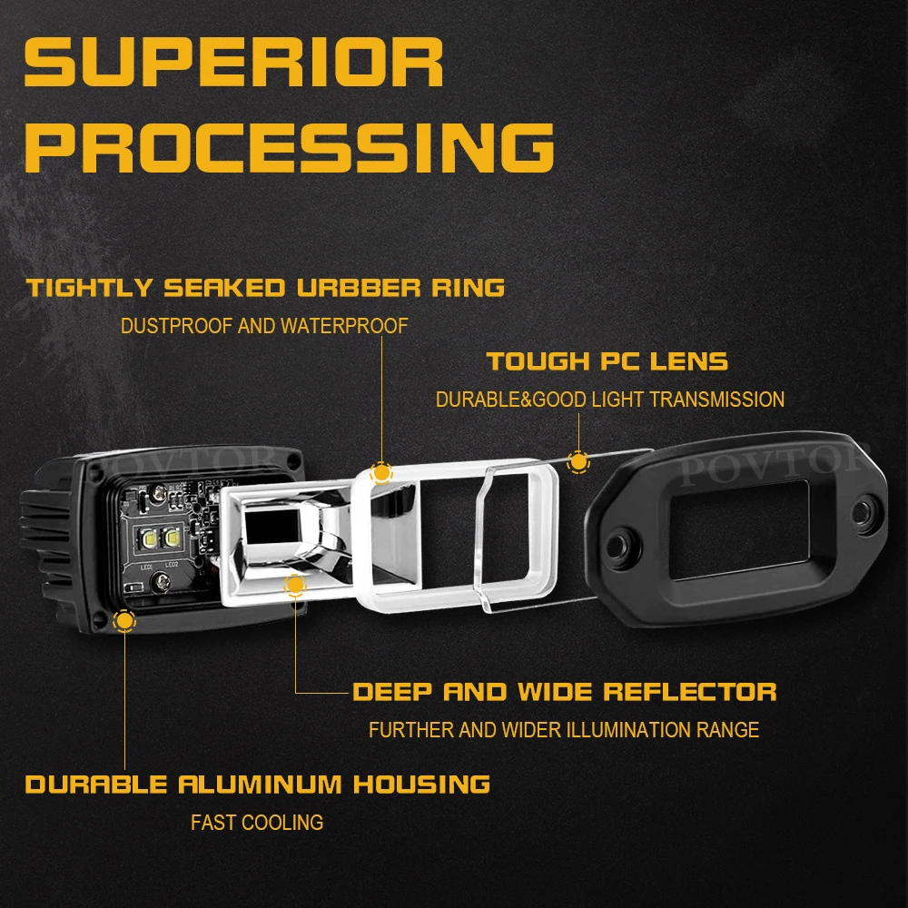 2 pcs Work Light Bar LED 4X4 Offroad 12V Car Accessories Motorcycle Flood Beam Bulb 10W 6000K White Driving Light