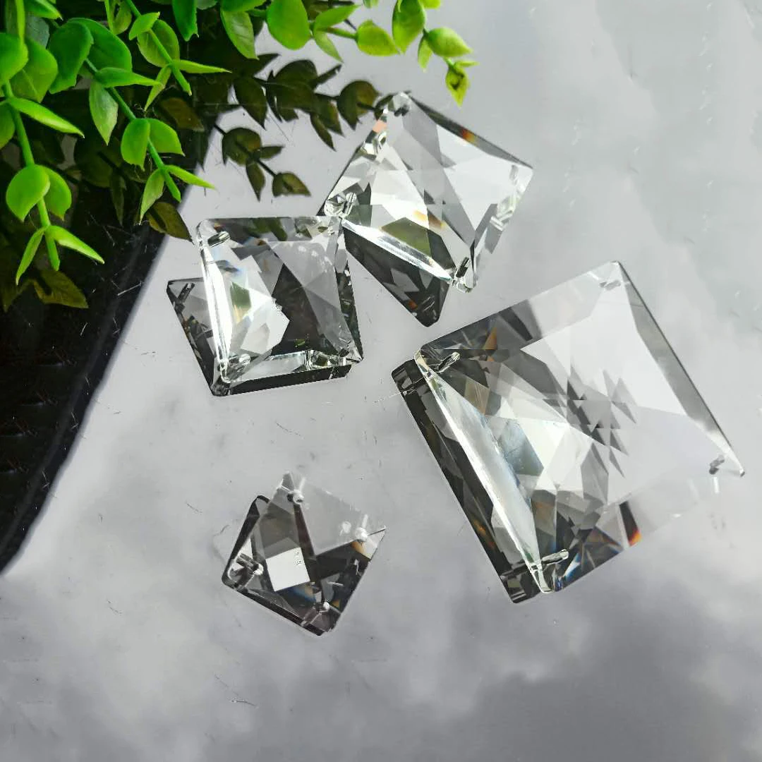 20/30/40/60MM 4 Holes Square Crystal Pendant Glass Clear Chandelier Crystals Prisms Suncatcher DIY Hanging Lamp Part Accessories