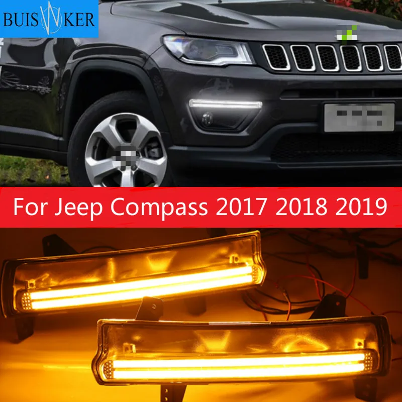 

1 Pair For Jeep Compass 2017 2018 2019 LED DRL Daytime Running Light Daylight Waterproof yellow Signal lamp