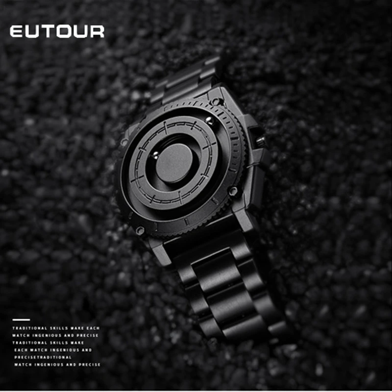 Eutour Magnetic Ball Men Personality Creation Sport Watch Cool Concept Bezel-Less Fashion Design Watch - Rubber Strap