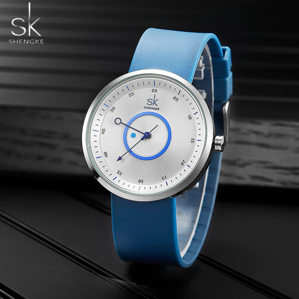 Shengke New Women Watches Blue Silicone Comfortable Strap Cute Dial Design 41 MM Big Dial For Cool Girls Relogio Feminino