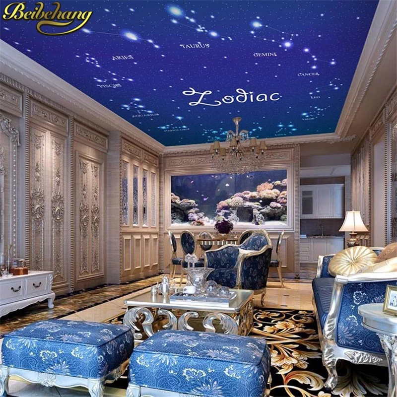 custom large mural wallpaper villa ceiling living room bedroom background wall paper 12 constellations 3d wallpaper Stickers