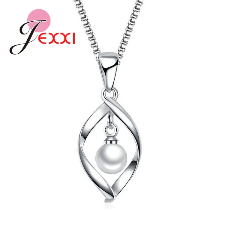 Luxury Romantic Pearl Pendant Necklace 925 Sterling Silver Color Wemon Engagement Wedding Accessaries Nice Gift For Lover