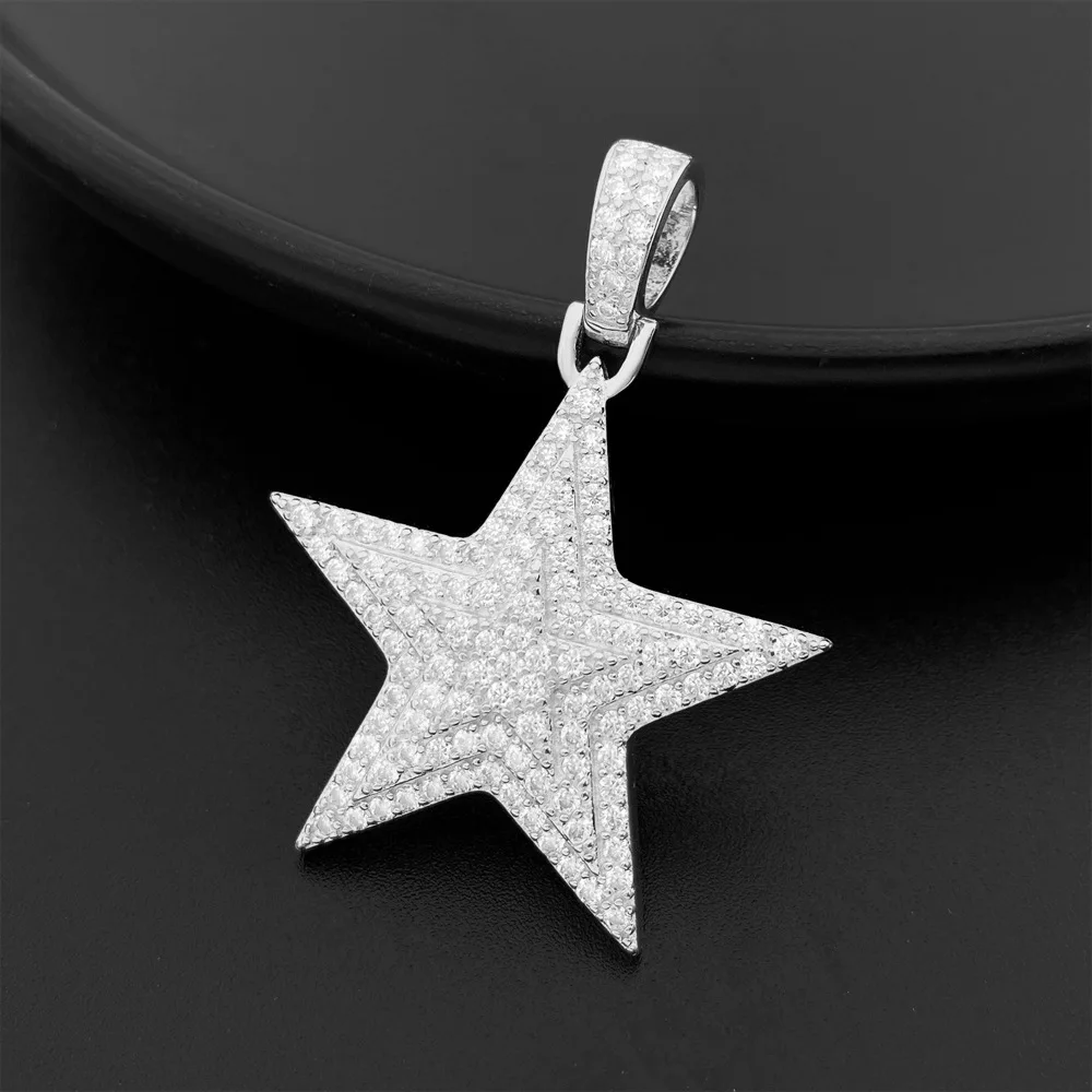 

Moissanite S925 Star Pendants Necklaces VVS Real Diamond Iced Out Necklaces For Men Women Jewelry Pass Tester Free Shipping