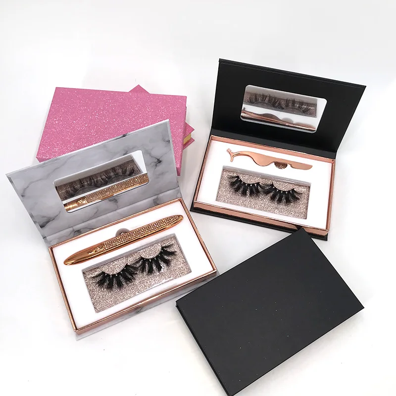 

2022 New Arrival Black Glitter Eyeliner Lash Box 25mm Mink Eyelashes Book with Lash Applicator