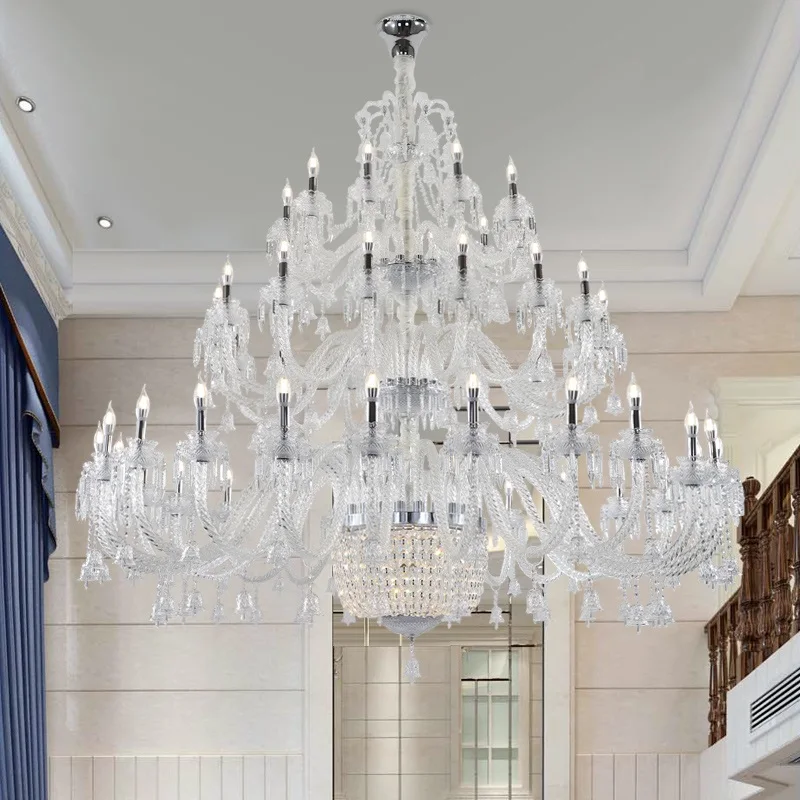 Extra Large Chandeliers Modern Light Luxury Transparent Crystal Chandeliers Ceiling Duplex Dig Hanging Lamps Stair Hotel Lights