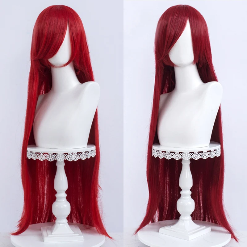 39'' 100cm Long Red Uzumaki Kushina Heat Resistant Full Bangs Synthetic Hair Wig + a wig cap