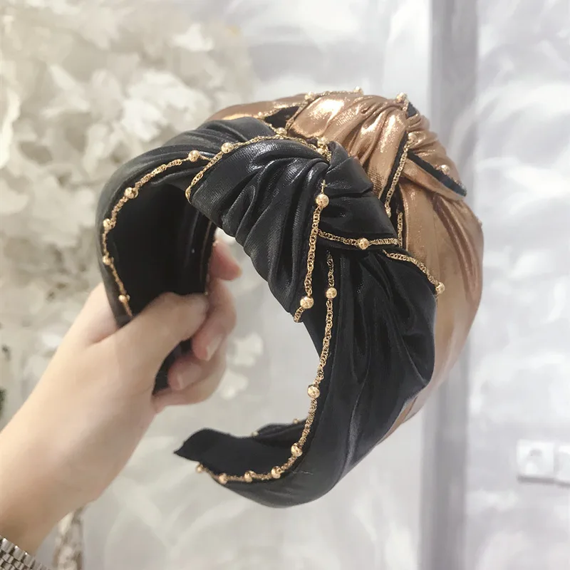 Fashion Korean style PU cloth art hairband Women Girls Sexy Simple pearls Widen Hair Hoop headband headwear Hair Accessories