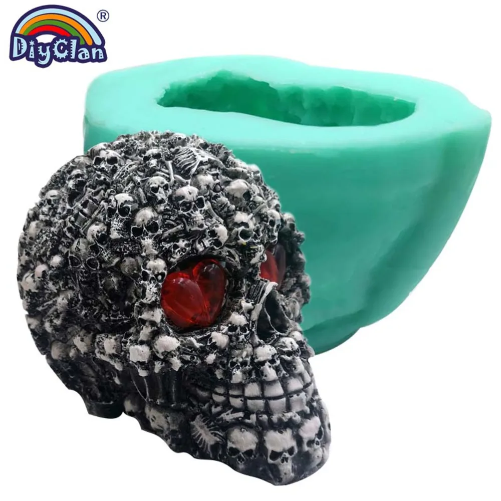 3d Big Size Skull Plaster Silicone Mold Halloween Cake Decorating Tools DIY Skulls Skeleton Resin Candle Handmade Mould Making