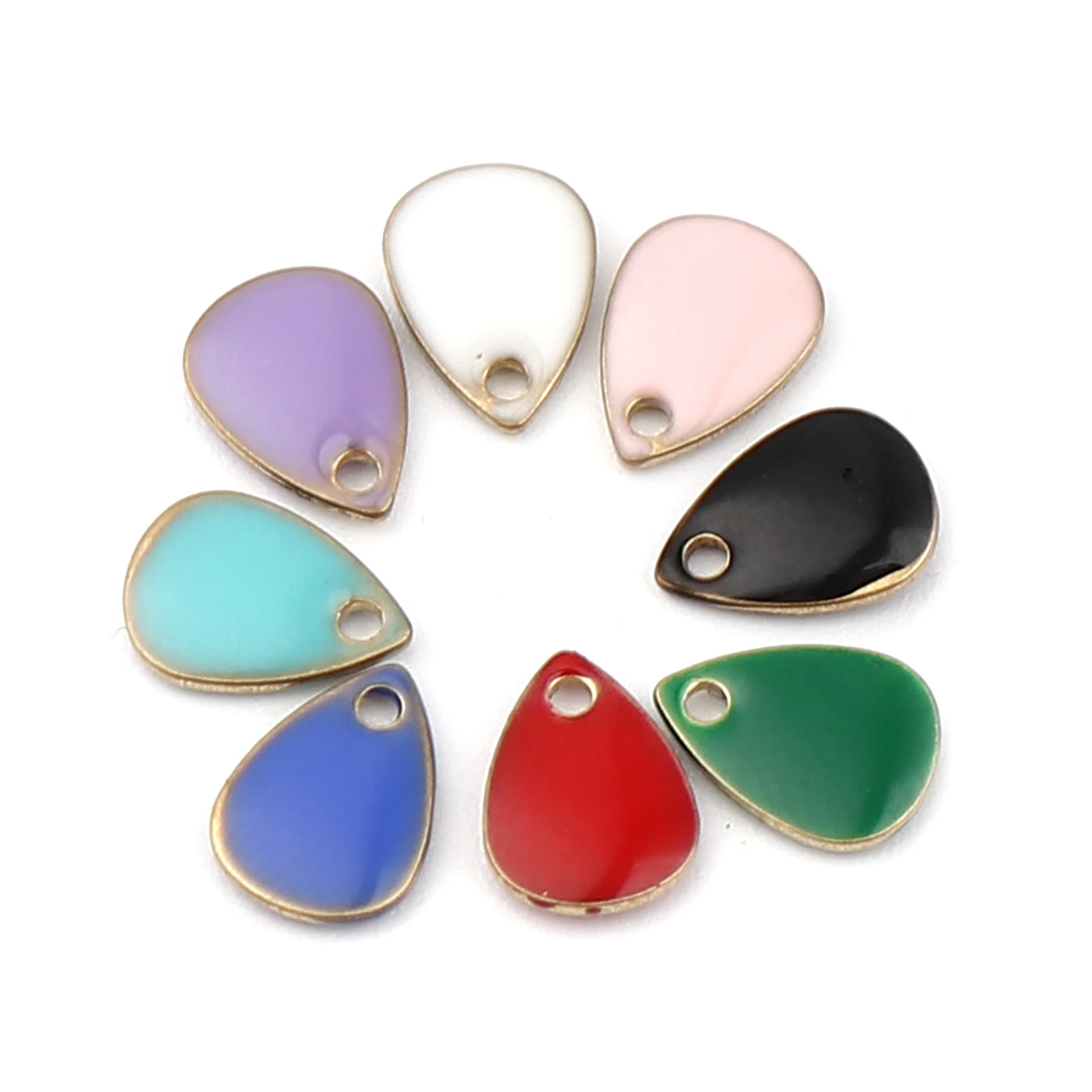 Image 3: Mini Breloques Enmel Goutte d'Eau en Cuivre, Paillettes Émaillées Double Face, Papier Laiton pour Collier, Bijoux de Direction, 7x5mm, 10 Pièces