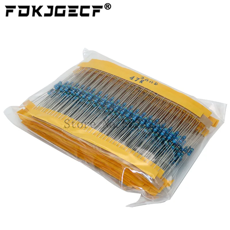 600pcs/set 30 Kinds 1/4W Resistance 1% Metal Film Resistor Pack Assorted Kit 1K 10K 100K 220ohm 1M Resistors 300pcs/set