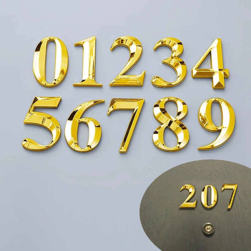 3D Gold Self Adhesive Door Number Sign Number Digit Apartment Hotel Office Door Address Street Number Stickers Plate Sign