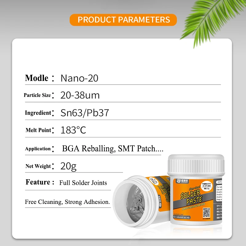 20g ołowiana pasta topnikowa Sn63/Pb37 temperatura topnienia 183 ℃ cyna pasta lutownicza do SMD BGA Reballing naprawa PCB telefonu komórkowego