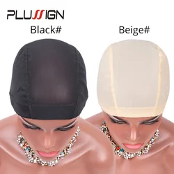 Plussign 6 adet/grup nefes örgü kubbe kapaklar peruk yapımı için tutkalsız Spandex peruk kap saç dokuma Net elastik peruk bantları