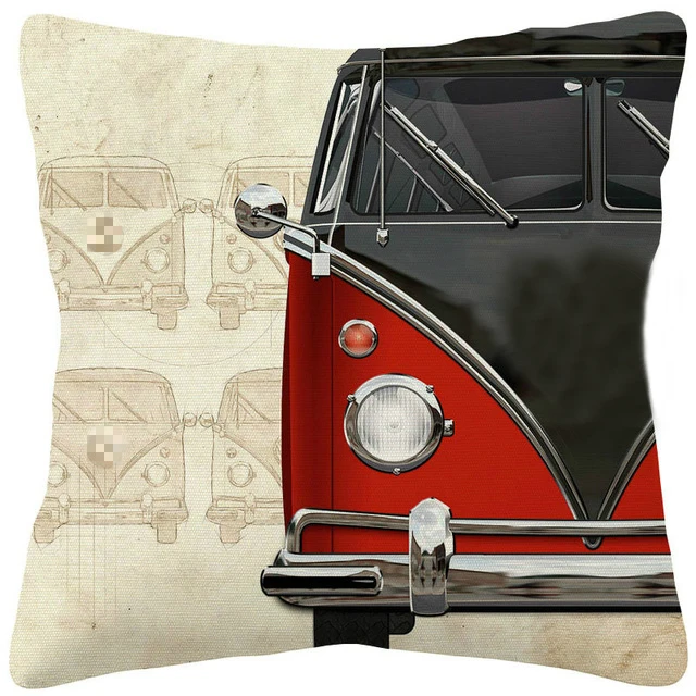 Bus Cushion Covers Retro Style Oil Painting Home Decor Throw Pillow Cover Cotton Linen Polyester Pillow Case Home Deco 45X45cm