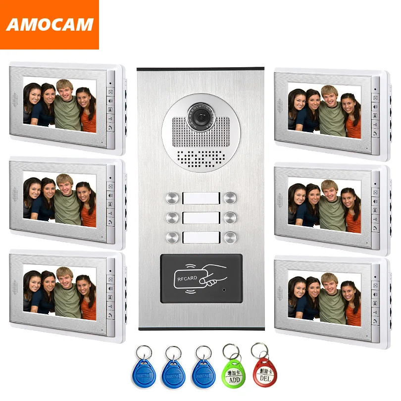 6 Units Video Intercom Apartment Door Phone System HD Camera 7\