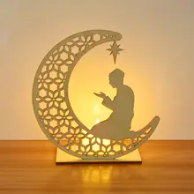 Wooden Eid Pendant with LED Candles Ramadan Decor #2