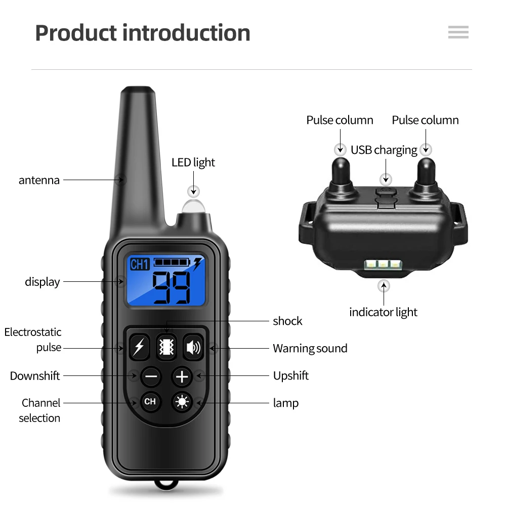 Rechargeable Electronic Dog Training Collar 800m Waterproof Stop Barking LCD Display Remote Control For Shock Vibration Sound