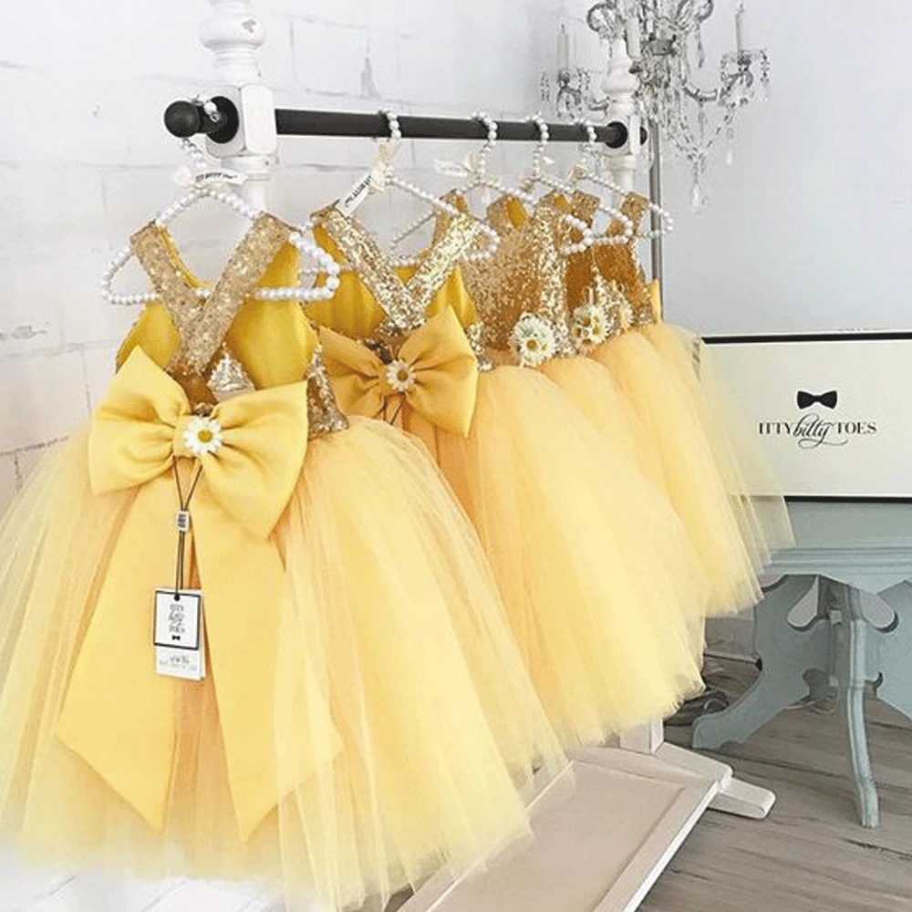 SuperKimJo Robe Fille Mariage Gold Sparkly Flower Girl Dresses for Weddings Cute Cheap Kids Prom Gown Primera Comunion