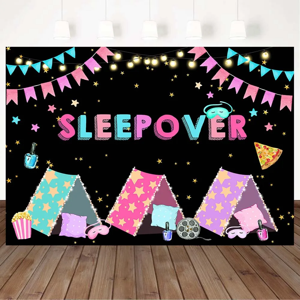 Mocsicka Sleepover Đảng Lưng Bé Gái Phim Đêm Hình Nền Trang Trí Sinh Nhật Đạo Cụ Chụp Ảnh Sao Vàng Gối Lều