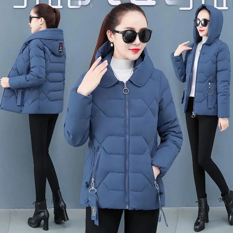 Ropa de algodón para mujer, Chaqueta corta de algodón grueso y ajustada, versión coreana, abrigo cálido de Color sólido con cremallera, A374, novedad de invierno 2021