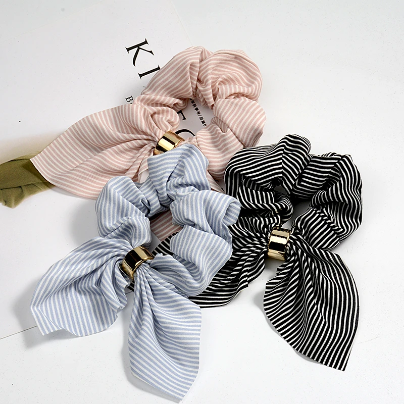 

Cotton Scrunchies Fashion Stripe Bowknot Tie Hair Holder Ponytail Holder Hair Elastic Rubber Bands Hair Accessories Headwear