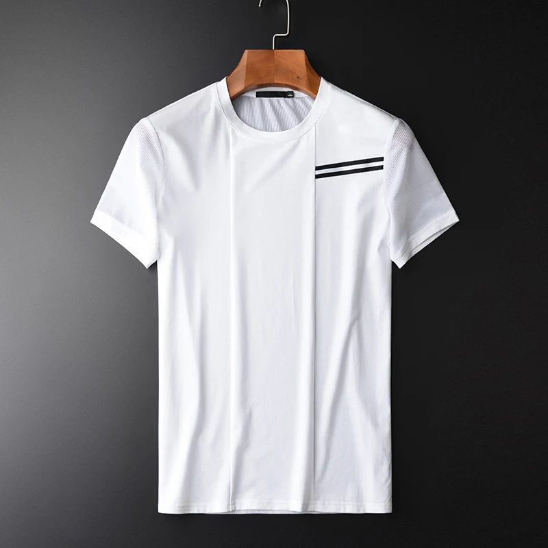 Back Mesh Fabric Summer New Thin Short Sleeve Fashion Round Collar Men's White T-shirts Plus Size M-4XL