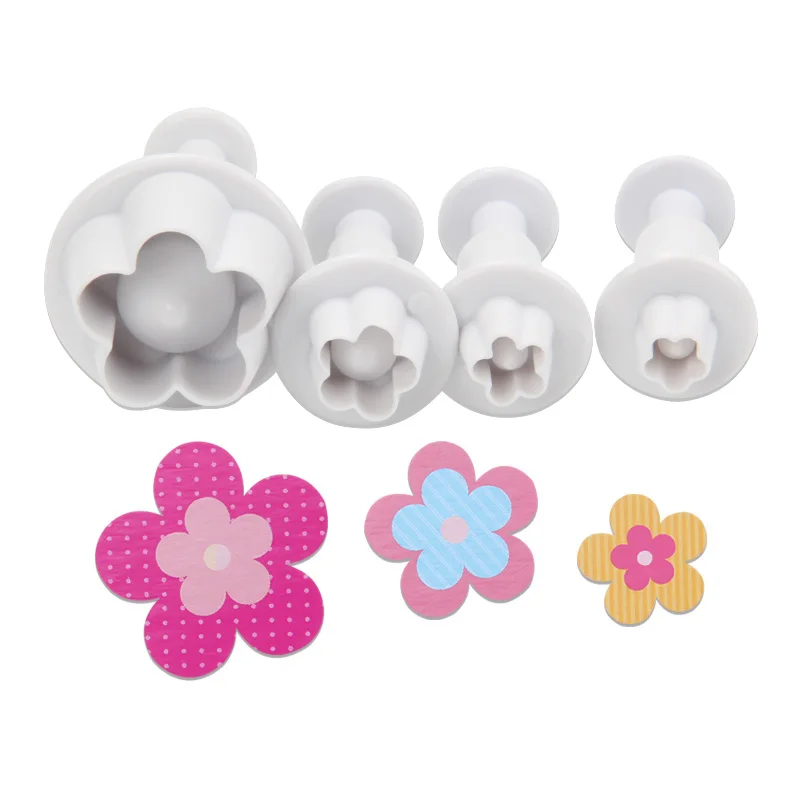 4Pcs/Set Plum Blossom Flower Plunger Fondant Cutter Sugarcraft Cake Decorating Tools DIY Cookie Stamper Baking Accessories