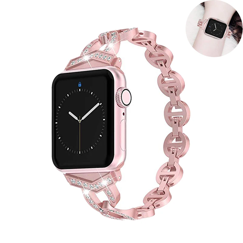 Strap for Apple Watch Band 38mm 40mm 42mm 44mm Rhinestone Diamond pulseira metal watchband for iwatch Apple Watch6/ 5/4/3/2/1