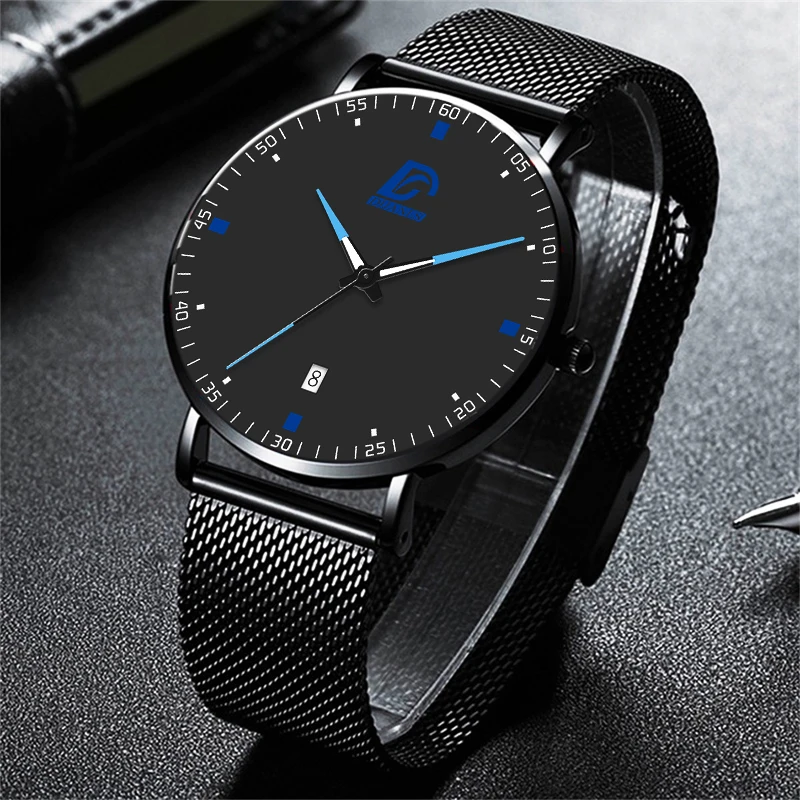 

Mens Watches Luxury Business Calendar Quartz Wrist Watch Minimalist Men Ultra Thin Stainless Steel Mesh Belt Watch reloj hombre