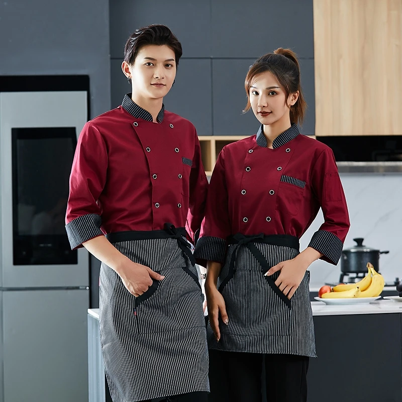 long sleeve cook work uniform unisex kitchen jacket Catering uniform  hotel waitress restaurant clothes bakery work clothes men