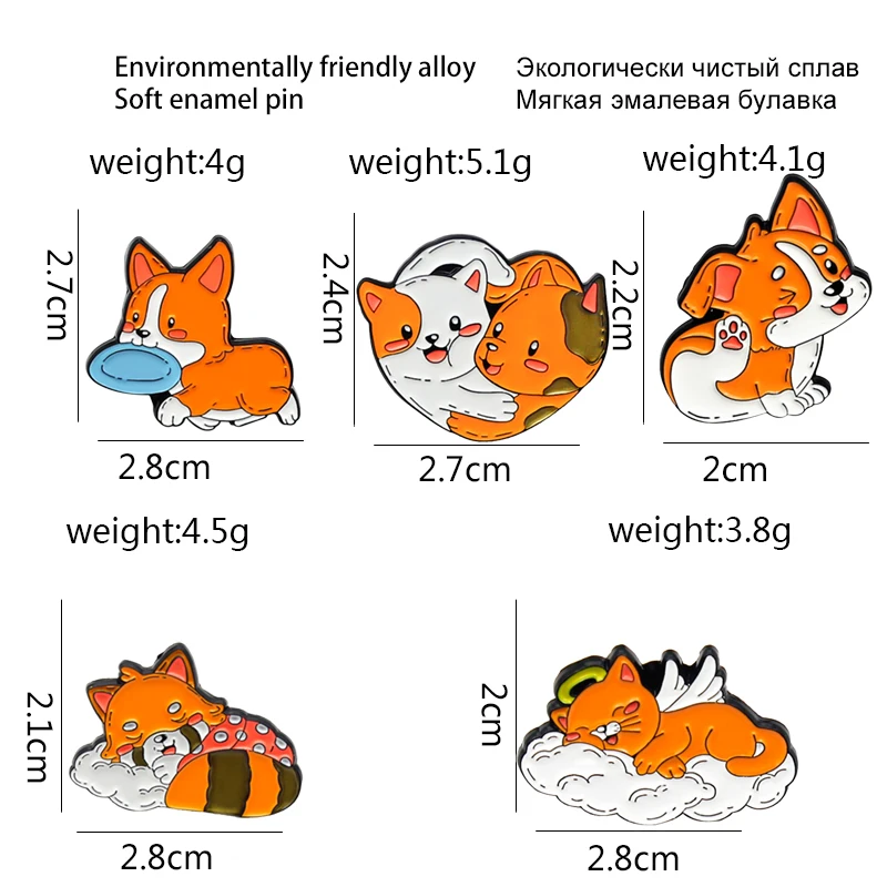 Cute Animal Cat And Dog Brooches Koki Akita dog Orange cat Enamel Pins Brooch Lapel Badge Jewelry Gift for Kids Wholesale