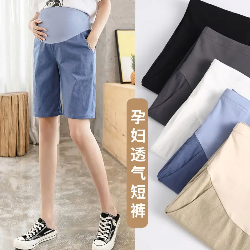 High Quality Cotton Linen Maternity Shorts Pregnant Women Summer Thin loose short Pants Pregnancy Outside Khaki Black Trousers