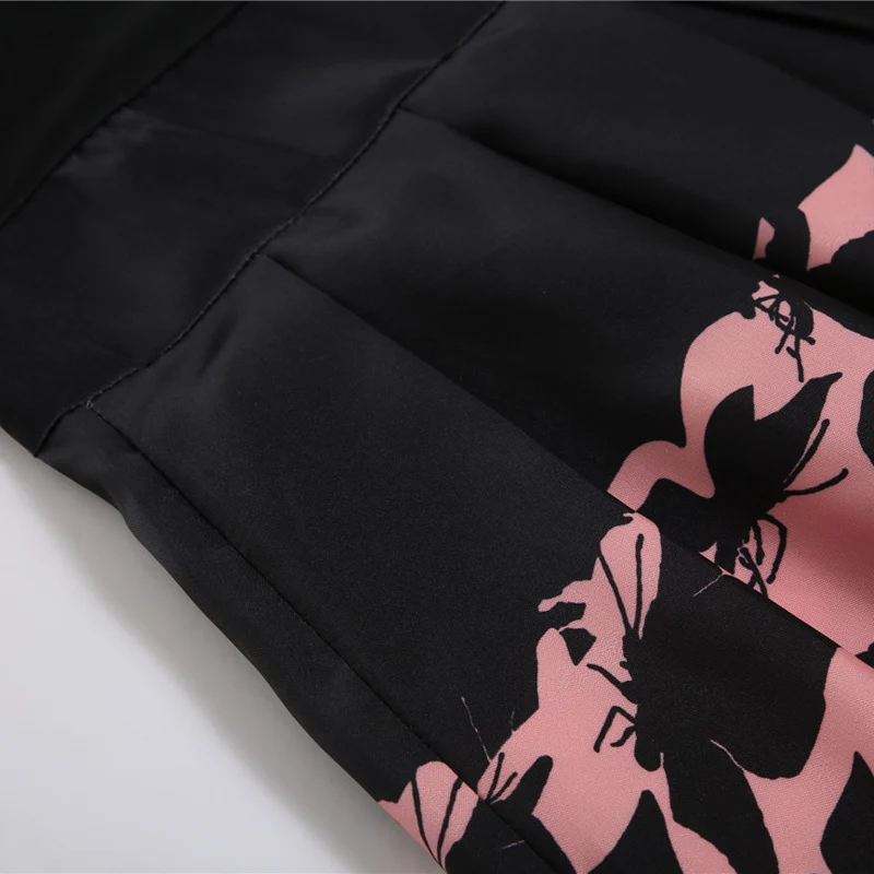 Floral Print Women Vintage Dress Slash Neck Black Pink Patchwork Casual Party Dresses Sexy Elegant A-Line Swing Retro Vestidos image 5