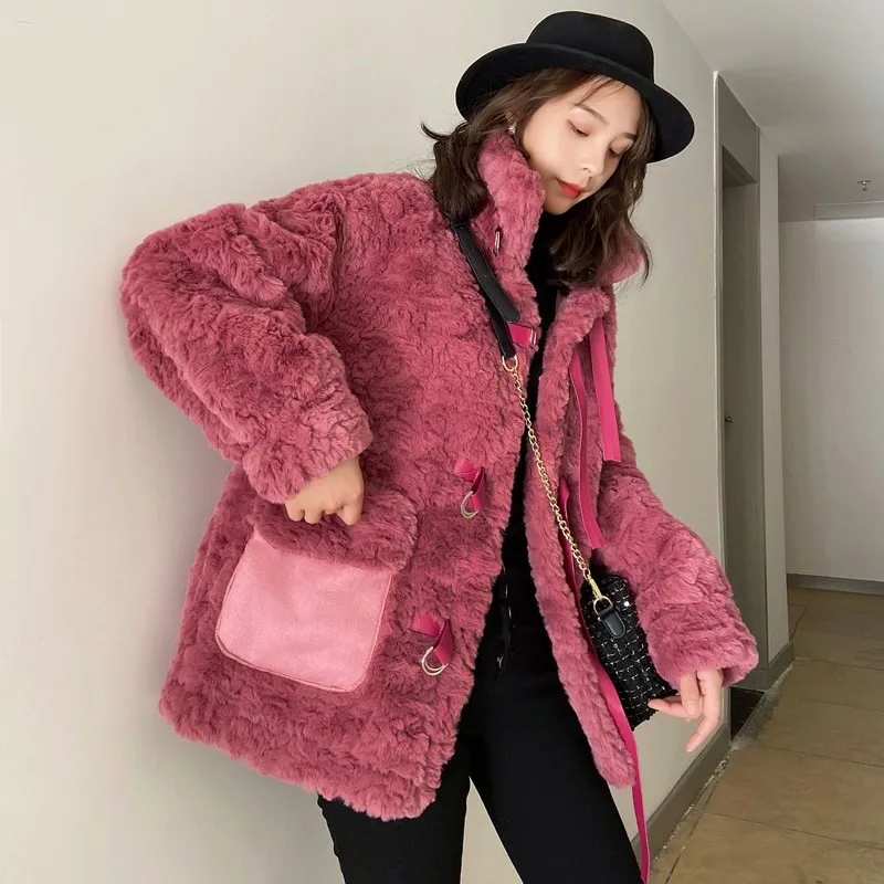 

Kawaii Faux Lamb Fur Coat Women's Long Autumn Winter New Thicken Warm Imitation Rabbit Plush Fur Young Sweet Girls Lolita Coats