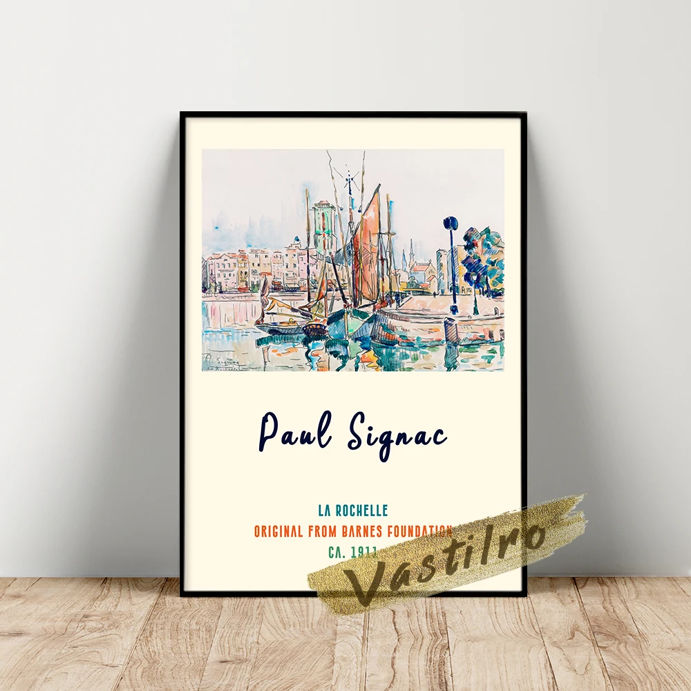 Paul Signac Exhibition Poster, Signac La Rochelle Oil Painting, Wharf Still Life Scenery Wall Art, Retro Landscape Wall Decor