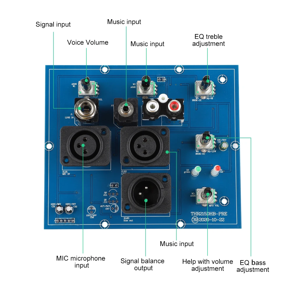 AIYIMA 양방향 프리앰프 앰프 보드 마이크 XLR 6.35mm 입력, 트위터 베이스 EQ 조정, 압축 프리앰프