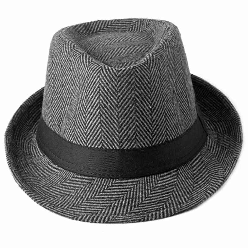 HT2751 Men Jazz Hat Retro Striped Fedoras Autumn Winter Hat for Men Male Gentleman Derby Trilby Hat Casual Black Band Fedora Hat