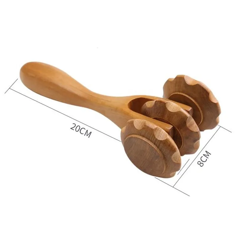 Vietnam high quality wood three rounds of the wheel back leg massage stick wood TuiBei push abdomen body massager