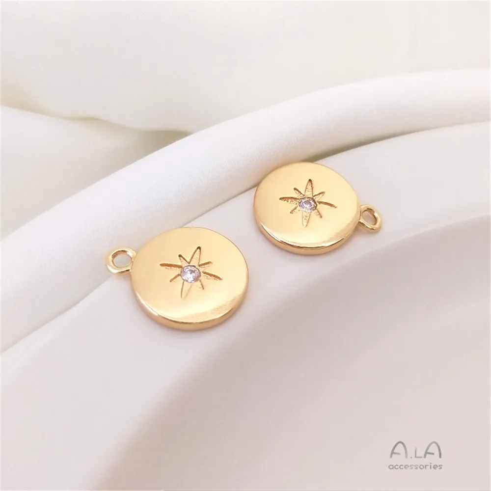 14K Gold Plated Zircon inlaid eight star round pendant handmade DIY accessories round brand pendant
