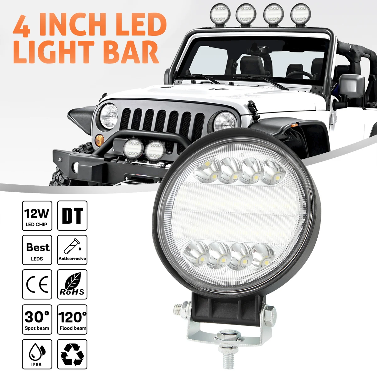 4 Inch 72W Car Work Light 7200LM 4 Rows Led Working Light Bar 6000K White for Off-Road Suv Boat 4X4 Jeep JK 4Wd Truck 12V-24V