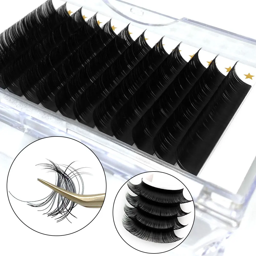 

Wholesale 12row individual eyelash extension soft natural 0.05-0.2mm Thickness 8-18mm lashes extension custom Logo