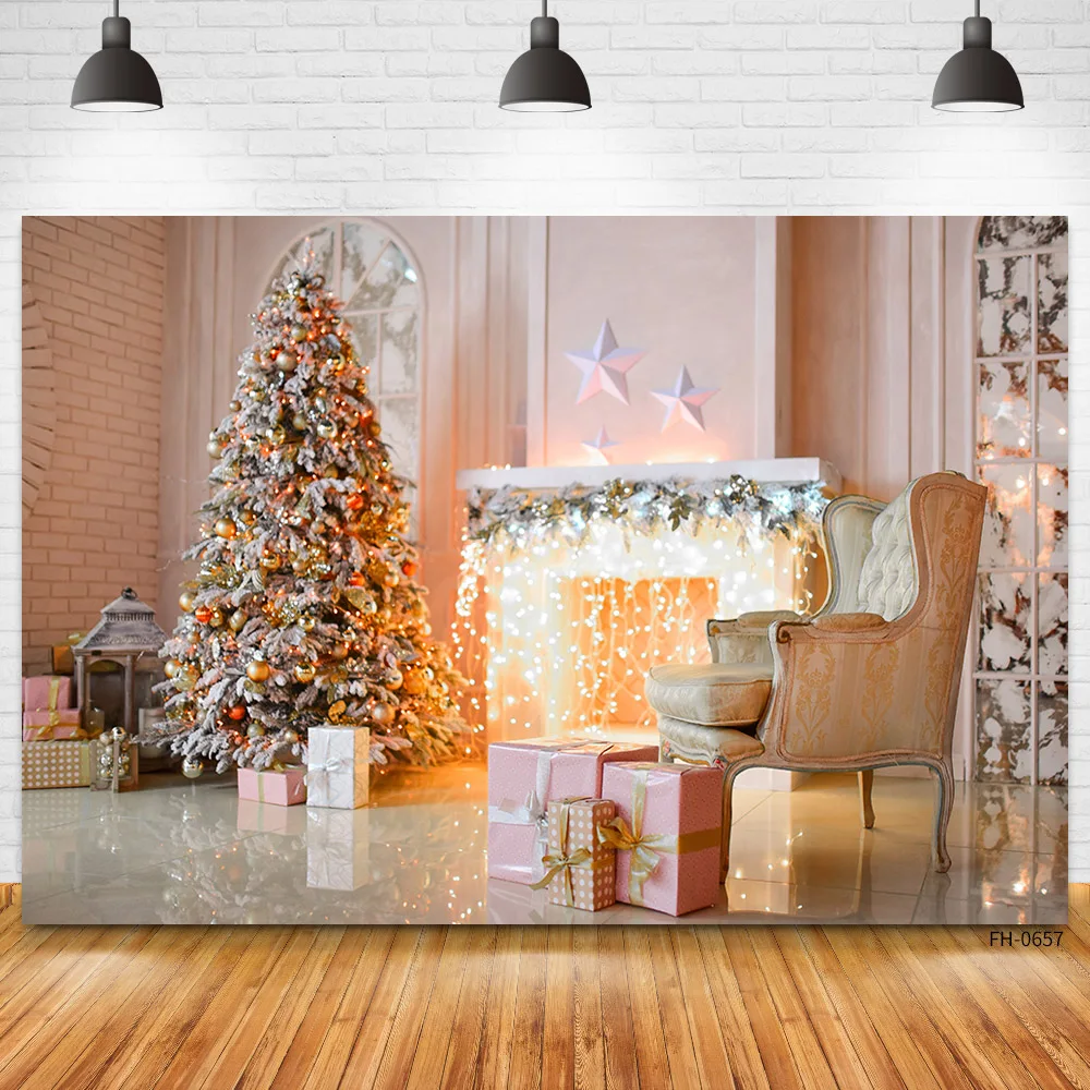 Christmas Theme Backgrounds For Photography Winter Trees Floor Gift Baby Newborn Party Photocall Portrait Photo Studio Backdrops