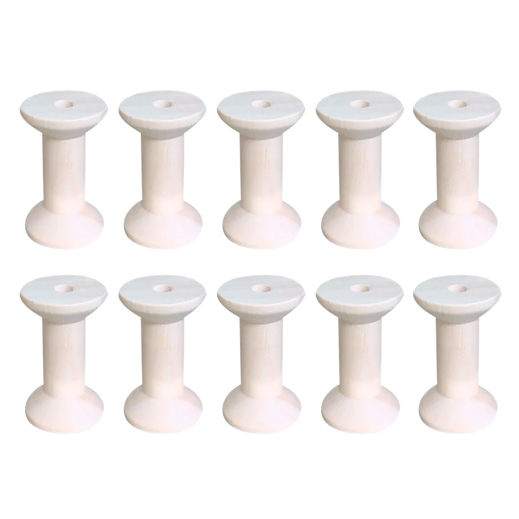 10 Pcs Wooden Bobbin Spools Sewing Thread Ribbon Holders Textile Yarn Knitting Craft 47mmx31mm