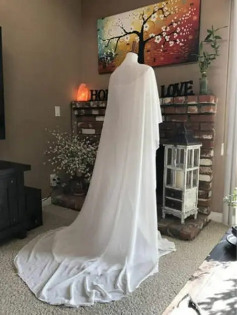 High-quality Chiffon Wedding Bridal Fashion White Chiffon Cape Long Wedding Shawl Bridal Shawl Coat Chiffon Shawl