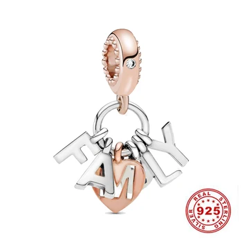 Novo 925 prata esterlina grânulo família letras balançar charme ​ Diy contas finas caber original pandora encantos pulseira jóias 2021